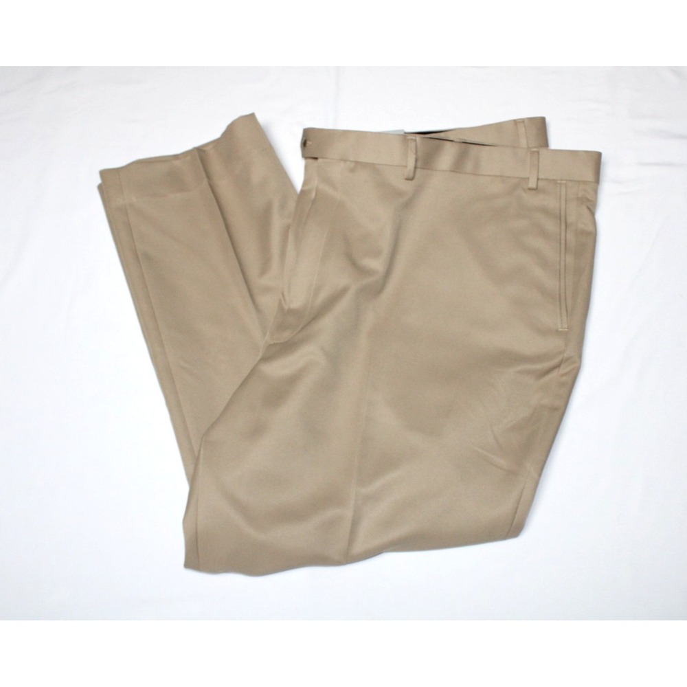 Roundtree & Yorke Travel Smart Chino Khaki Tan Pants Men 52 x 30 Flat Front NWT